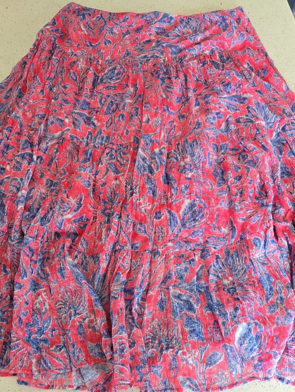 Chaps Pink & Blue Floral Tiered A-Line Skirt